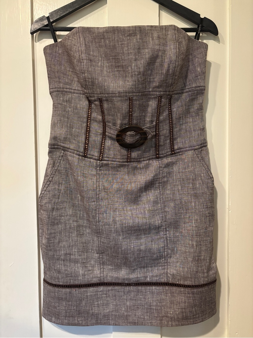 bebe brown tweed strapless corset dress with boning excellent condition